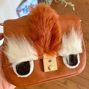 Carmel Brown Kids' Animal Face Crossbody Bag Unused Golden Hardware Chain Strap